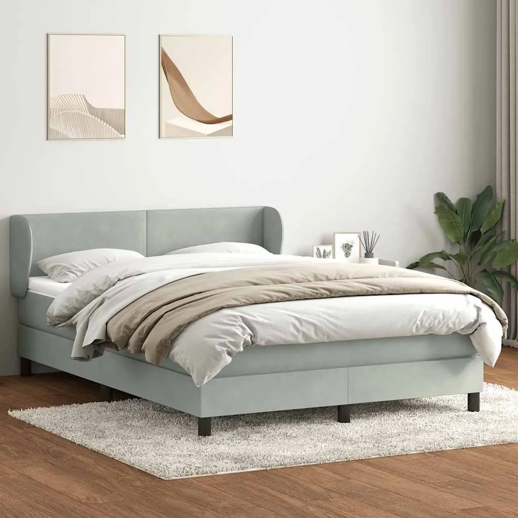 Κρεβάτι Boxspring με Στρώμα Ανοιχτό Γκρι 140x210 εκ. Βελούδινο - Γκρι