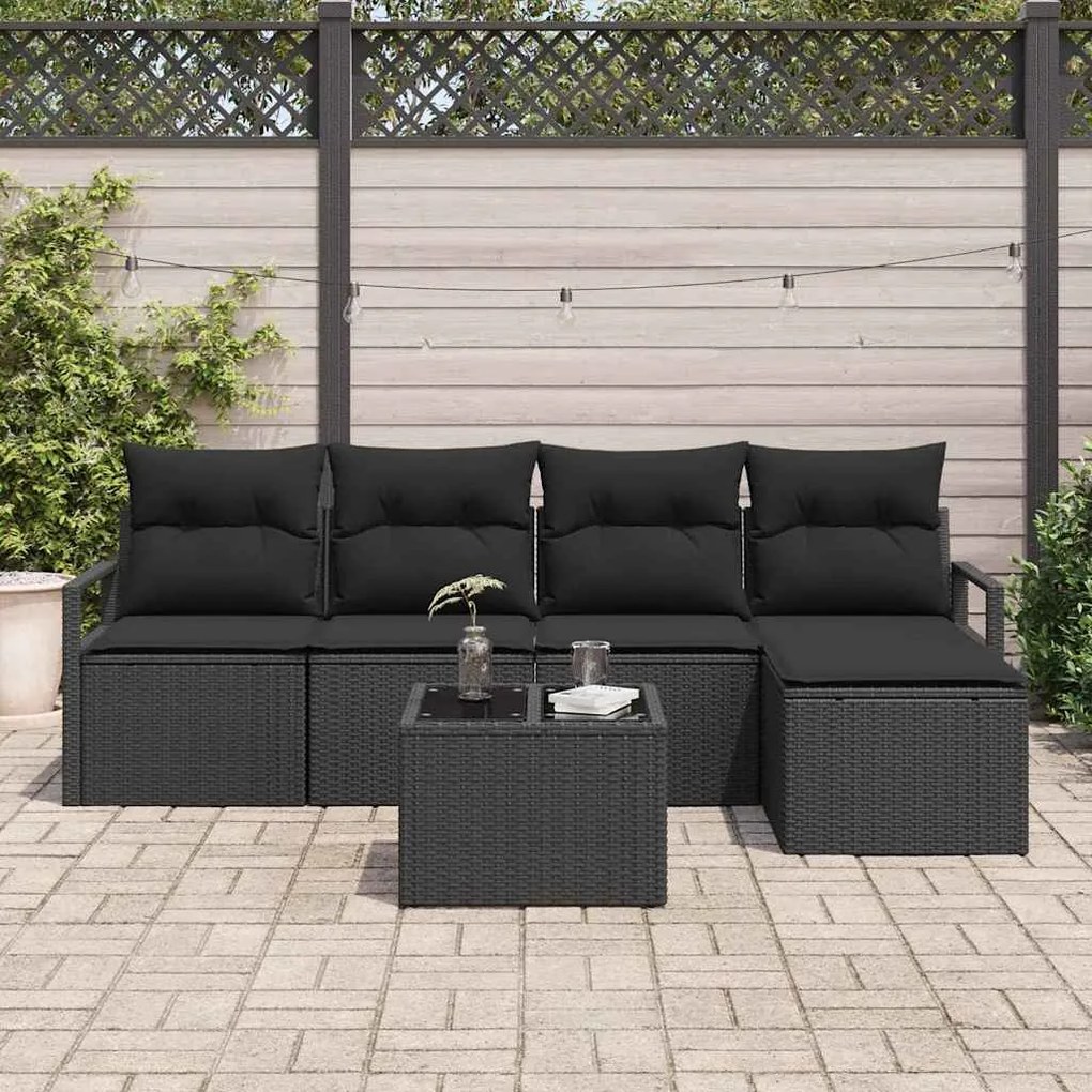 vidaXL Σετ Καναπέ Κήπου 6 pcs Μαύρο Πολυ ράταν