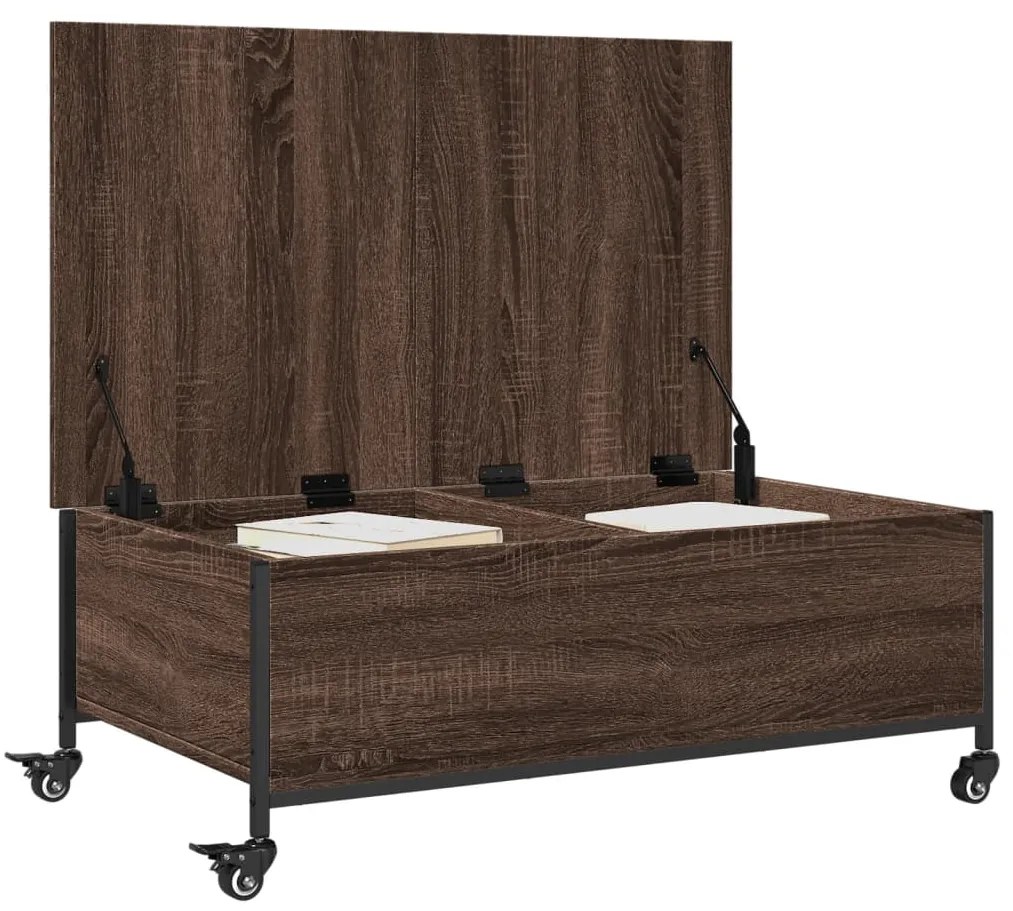 vidaXL Τραπεζάκι Σαλονιού Ροδάκια Καφέ Δρυς 91x55x34 εκ. Επεξ. Ξύλο