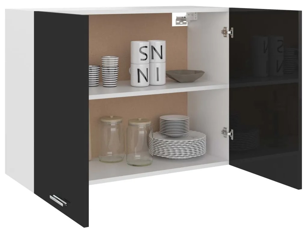 vidaXL Ντουλάπι Κρεμαστό Γυαλιστερό Μαύρο 80x31x60 εκ. από Μοριοσανίδα