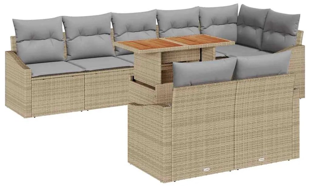 vidaXL Σετ Καναπέ Κήπου με αποθήκευση 9 pcs Μπεζ Πολυ ράταν