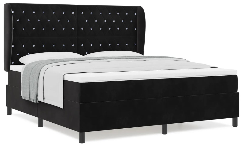 vidaXL Κρεβάτι με ελατήρια με στρώμα Μαύρο 180 x 200 cm Βελούδο