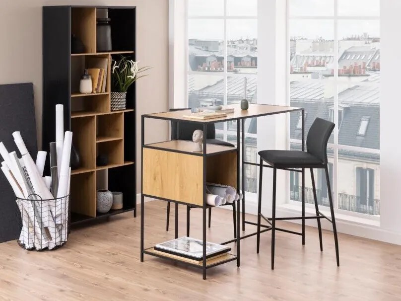 Τραπέζι μπαρ Oakland H164, 105x60x120cm, Ινοσανίδες μέσης πυκνότητας, Μέταλλο, Μαύρο, Άγρια δρυς