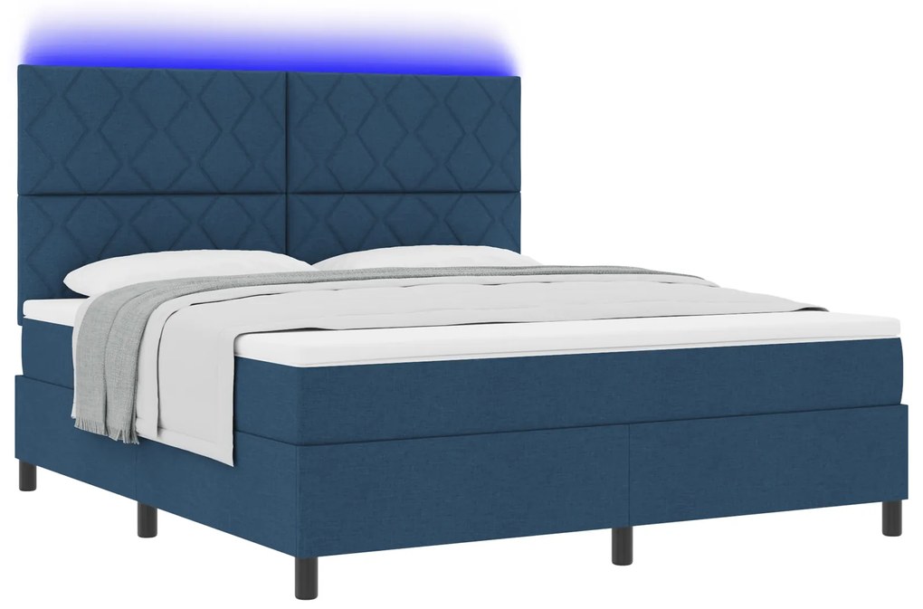 vidaXL Κρεβάτι με ελατήρια, στρώμα & LED φως - Μπλε, 180 x 200 εκ, Υφασμάτινο