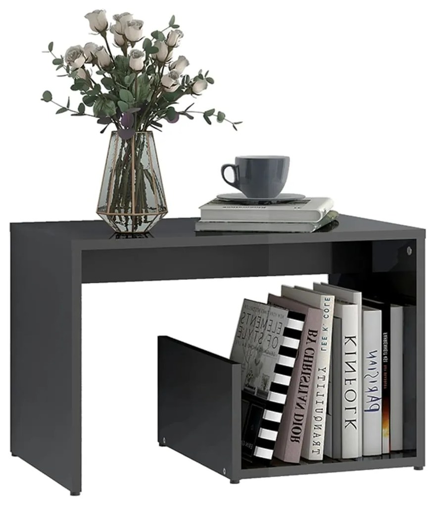 vidaXL Τραπέζι Βοηθητικό Γυαλιστερό Γκρι 59 x 36 x 38 εκ. Μοριοσανίδα