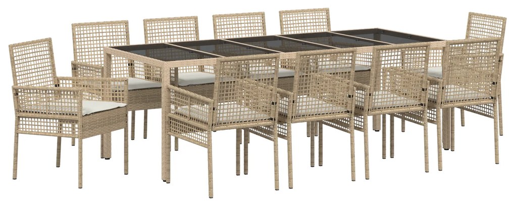 vidaXL Σέτ φαγητού για κήπο 11 pcs Μπεζ 250 x 100 x 75 cm