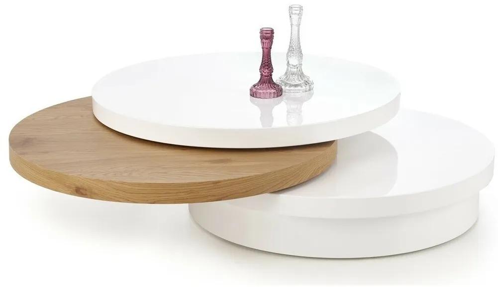 Πολυμορφικό τραπέζι σαλονιού Houston 173, Χρυσή βελανιδία, Άσπρο, 27cm, 39 kg, Ινοσανίδες μέσης πυκνότητας, Στρόγγυλος | Epipla1.gr