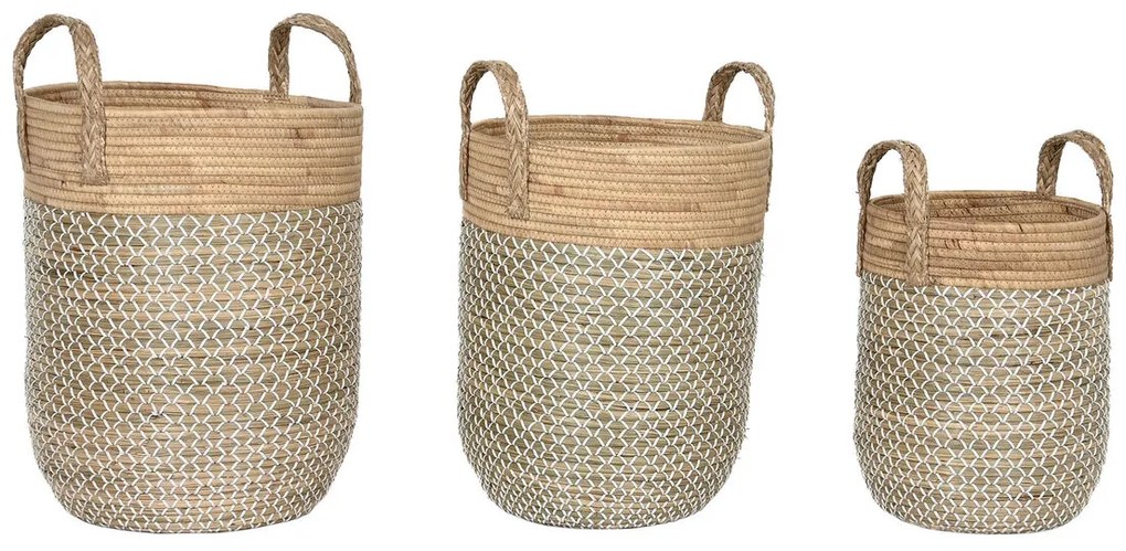 Σετ Καλαθιών Home ESPRIT Λευκό Φυσικό Ανοιχτό καφέ PVC Σχοινί Θαλασσινό γρασίδι Καλάμια (3 Τεμάχια)