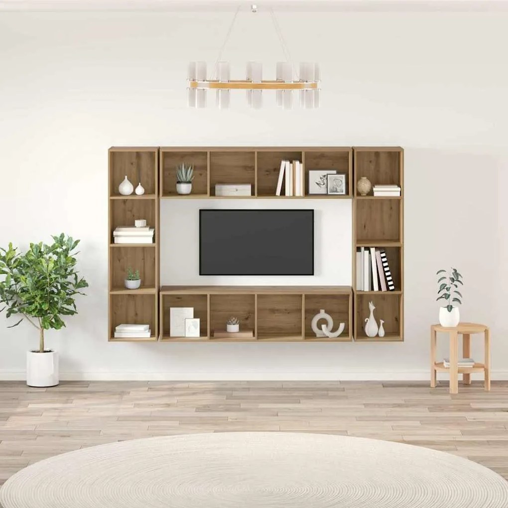 vidaXL Σετ επίπλου τηλεόρασης Επιτοίχιο 4 pcs Καφέ 37 x 37 x 142.5 εκ