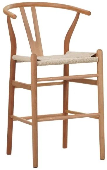 Σκαμπό μπαρ Wishbone Pakoworld rubberwood-σχοινί 55x49x108εκκ 029-000286 029-000286 Καφέ