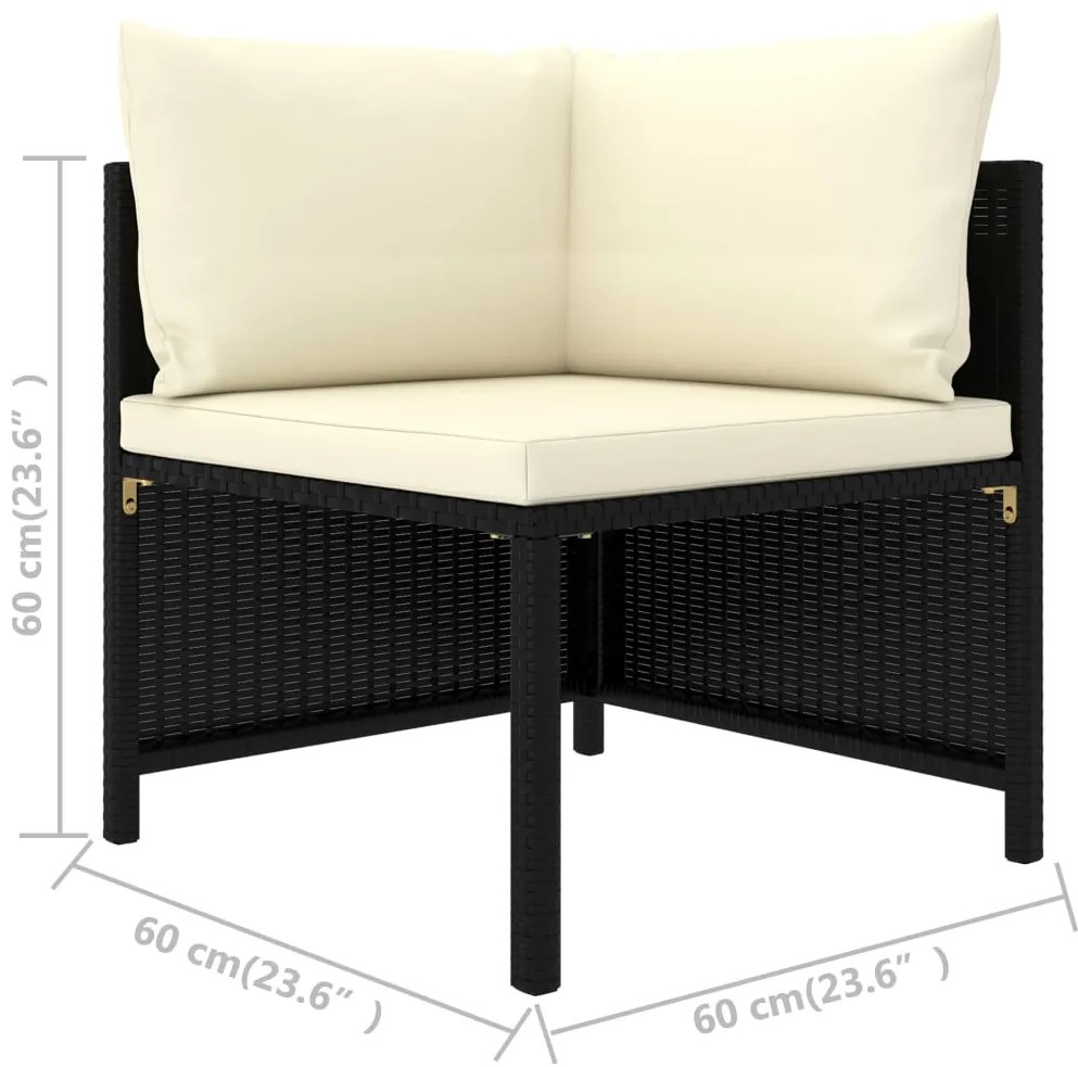 vidaXL Καναπές Κήπου Τριθέσιος Μαύρος από Συνθετικό Ρατάν με Μαξιλάρια