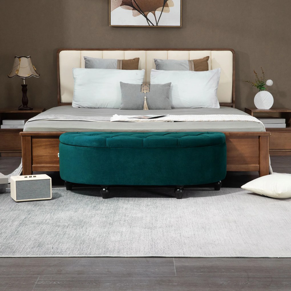 HOMCOM Σκαμπό με αποθηκευτικό χώρο, σεντούκι, επενδεδυμένο, καπάκι soft-close, όψη βελούδου, 120 x 46 x 42 cm, Σκούρο Γκρι