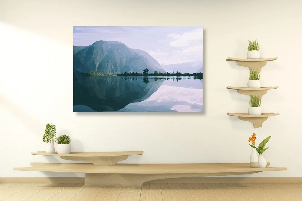 Εικόνα ζωγραφισμένο τοπίο μιας ορεινής λίμνης - 60x40