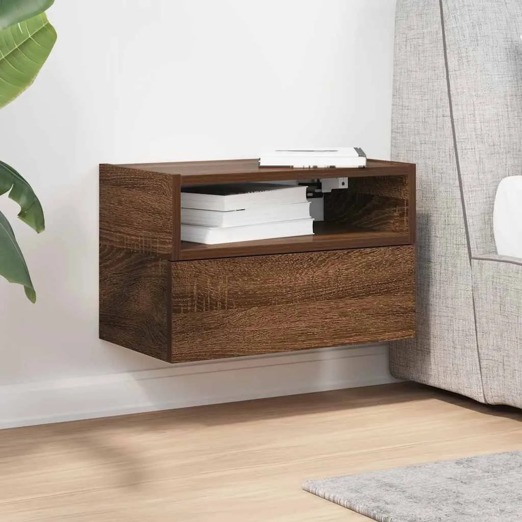 Κομοδίνο Επιτοίχιο Καφέ Δρυς 45x26x28,5 εκ. 858608