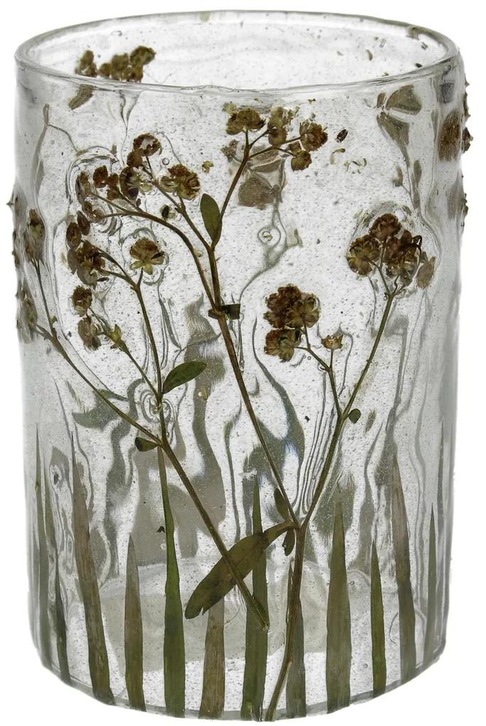 Κηροπήγιο ArteLibre Αποξηραμένα Λουλούδια Διάφανο Γυαλί 7x7x10cm