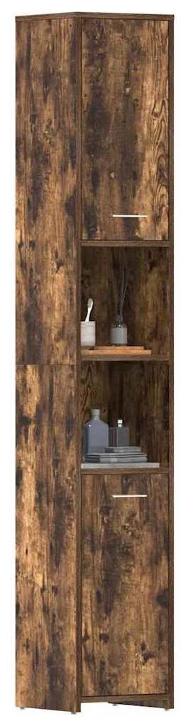 vidaXL Ντουλάπι Μπάνιου Καπνιστή Δρυς 30x30x183,5 εκ. Επεξεργ. Ξύλο
