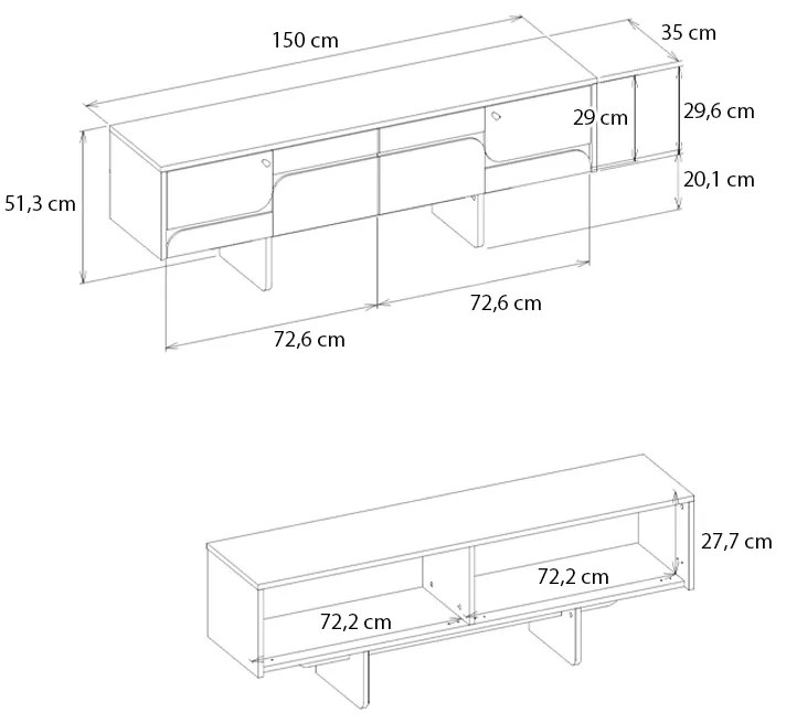 Έπιπλο τηλεόρασης Lava Megapap χρώμα rota oak - ανθρακί 150x35x51,3εκ. - GP042-0296,1