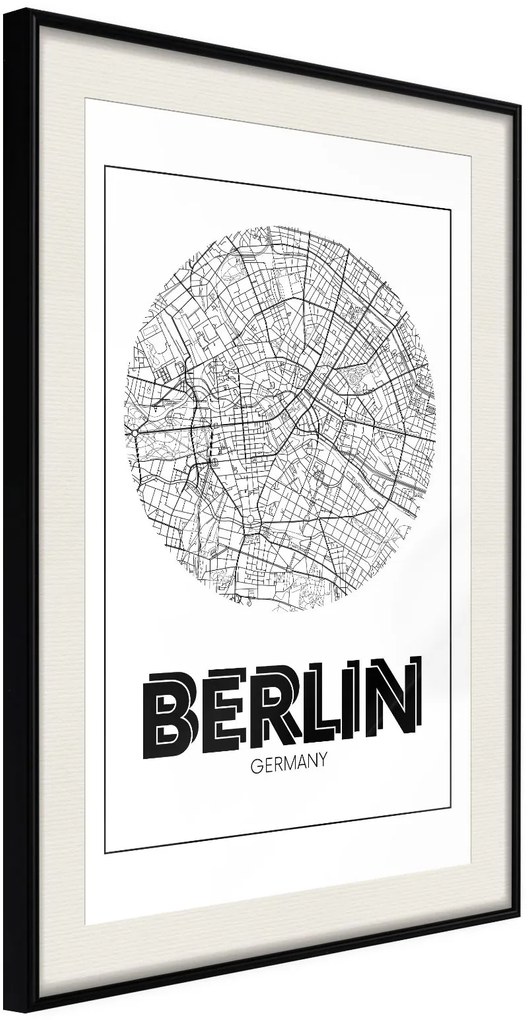 Αφίσα - City Map: Berlin (Round) - 20x30 - Μαύρο - Με πασπαρτού