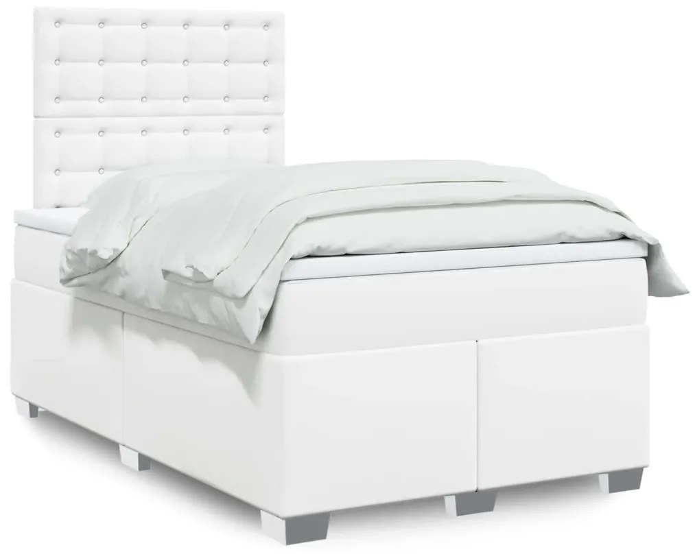 vidaXL Κρεβάτι Boxspring με Στρώμα Λευκό 120x200εκ.από Συνθετικό Δέρμα