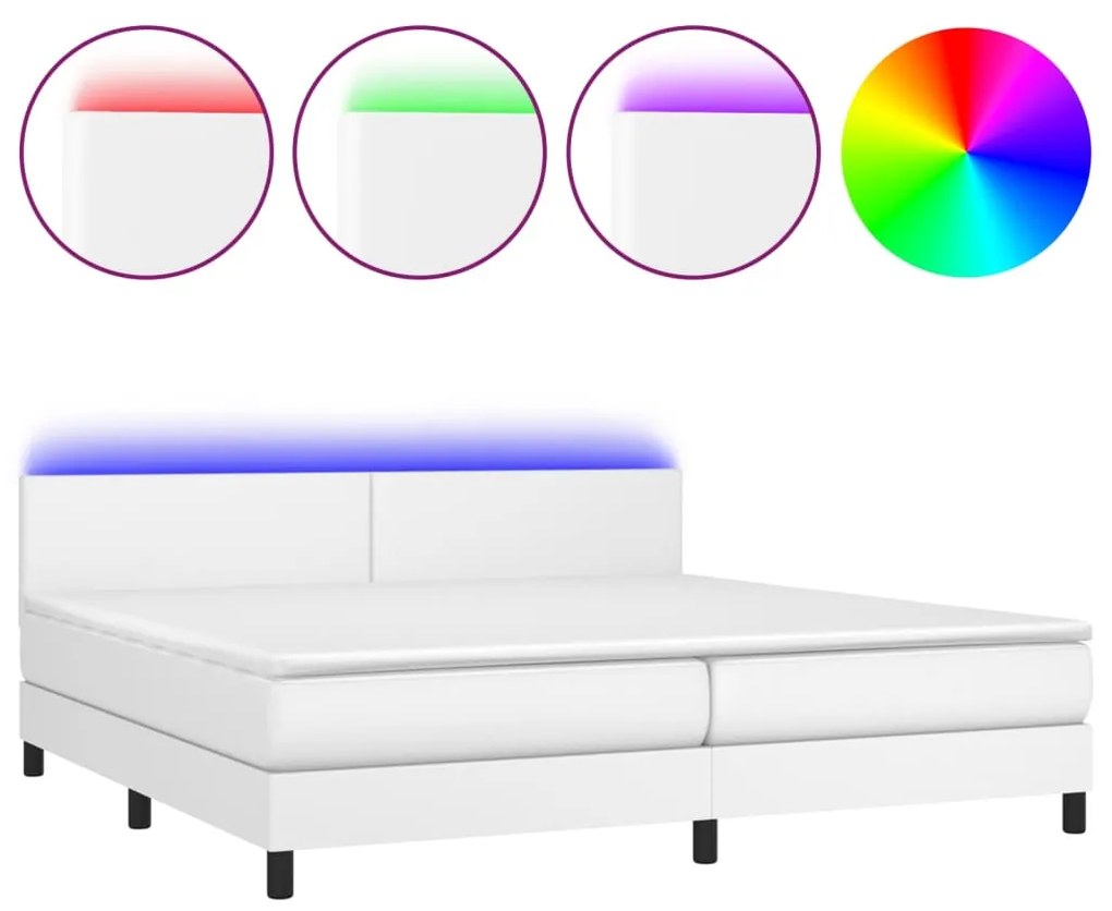 vidaXL Κρεβάτι Boxspring με Στρώμα &amp; LED Λευκό 200x200 εκ. Συνθ. Δέρμα
