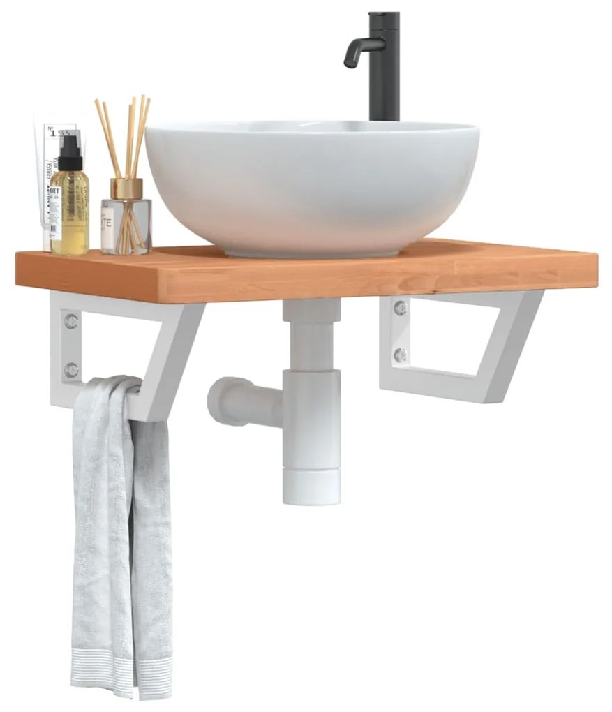 Ράφι Νιπτήρα Τοίχου από Ατσάλι / Μασίφ Ξύλο Οξιάς