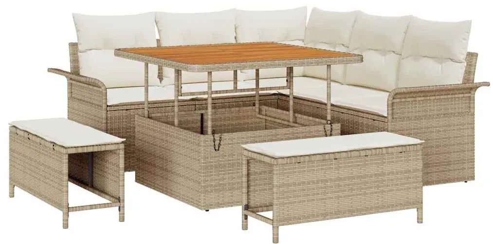 vidaXL Σετ Καναπέ Κήπου Ρυθμιζόμενο ύψος 8 pcs Μπεζ συνθετικό ρατάν