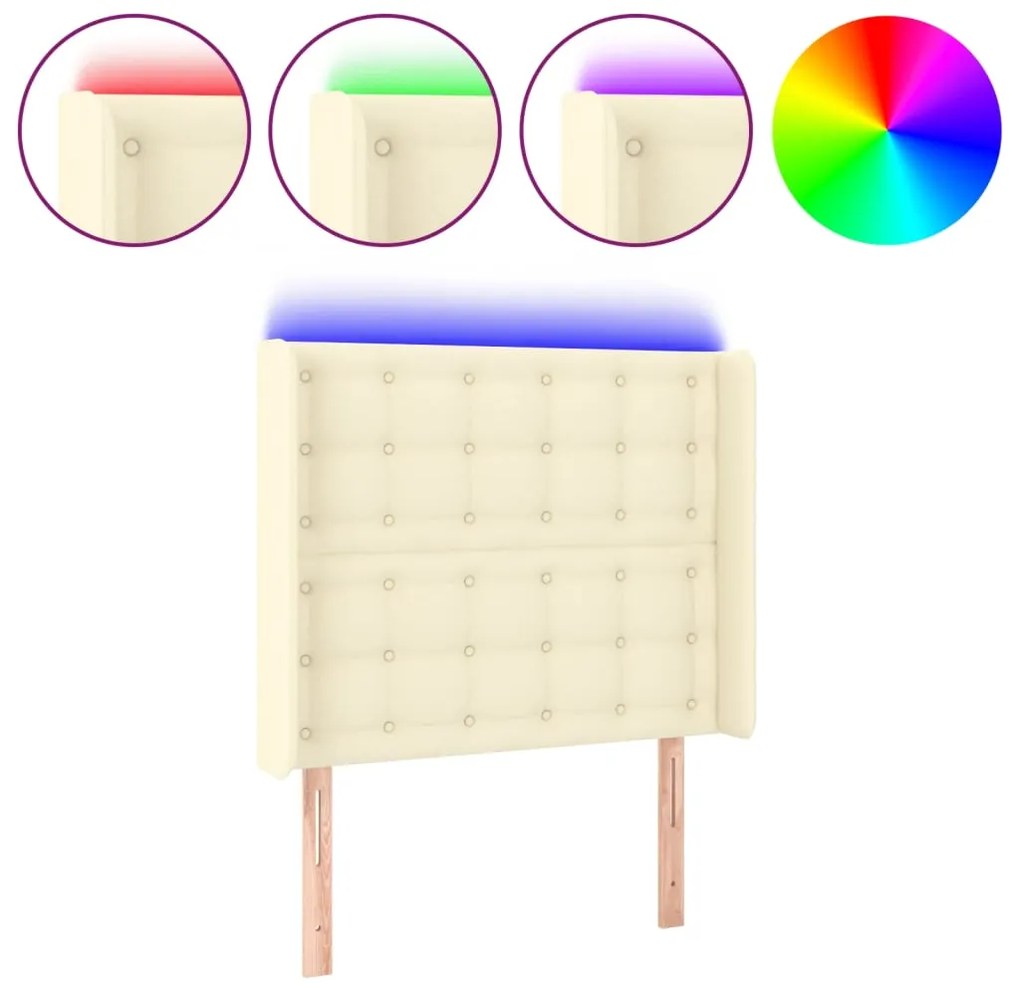 vidaXL Κεφαλάρι Κρεβατιού LED Κρεμ 93x16x118/128εκ. Συνθετ. Δέρμα