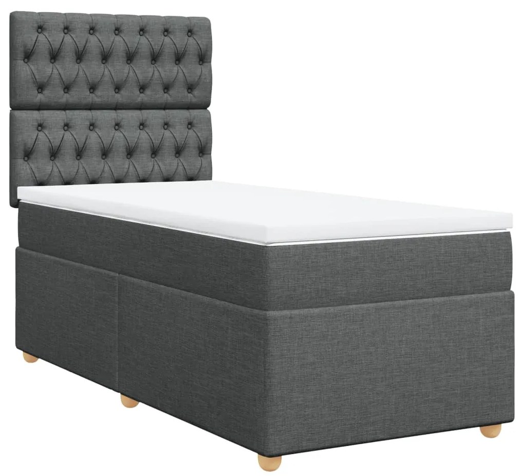 vidaXL Κρεβάτι Boxspring με Στρώμα Σκούρο Γκρι 90x200 εκ. Υφασμάτινο