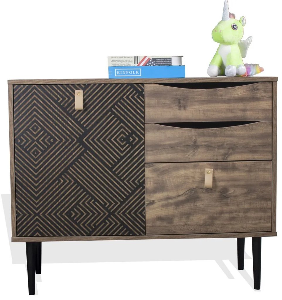Kομότα Home Fylliana Μαύρο - Γκρί Δρύς 90x39.5x75 εκ. 90x39.5x75 εκ.