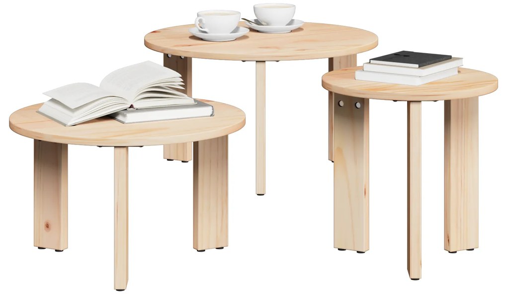 vidaXL Τραπεζάκι σαλονιού 3 pcs Φυσικό 47.5 x 47.5 x 27 εκ.