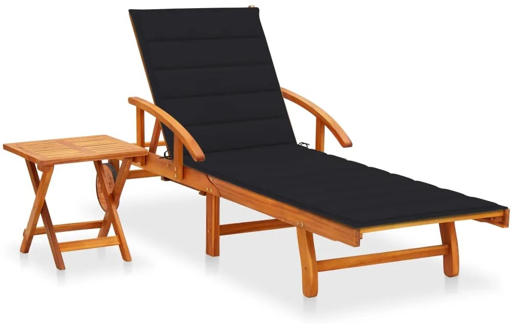 Ξαπλώστρα Κήπου με Τραπεζάκι από Μασίφ Ξύλο Ακακίας & Μαξιλάρι