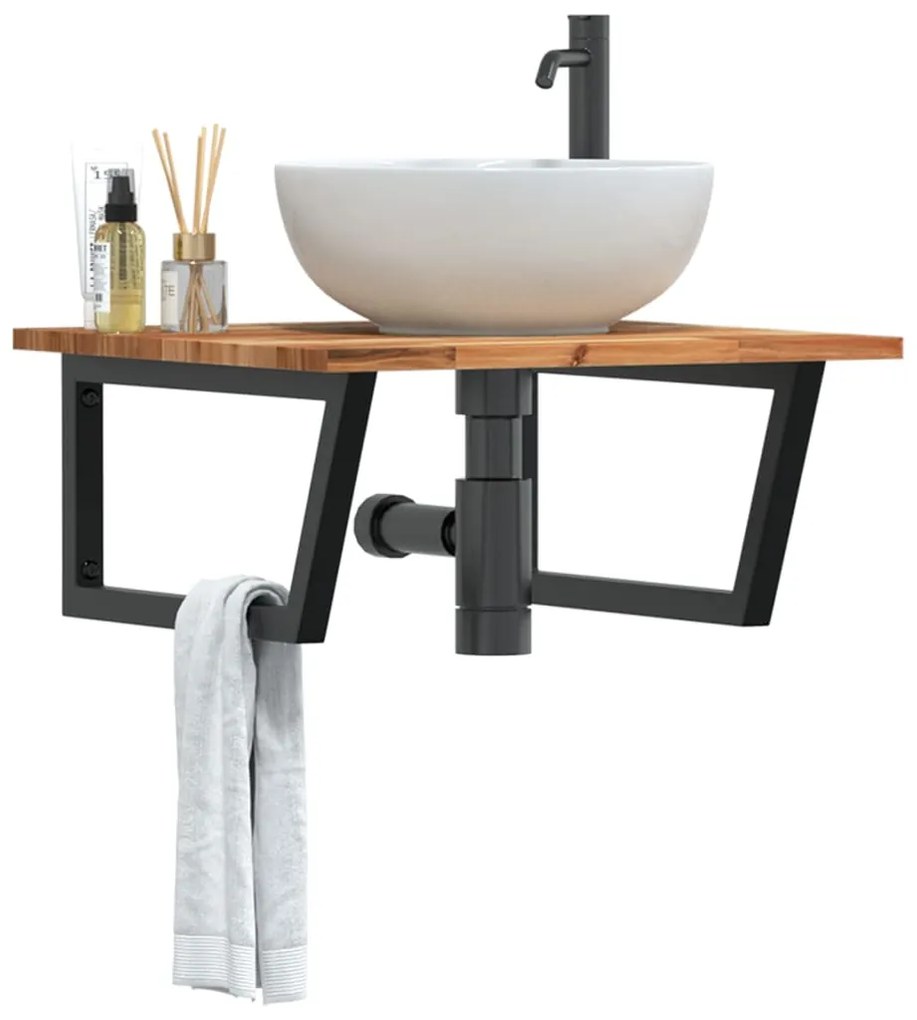 Ράφι Νιπτήρα Τοίχου από Ατσάλι / Μασίφ Ξύλο Ακακίας