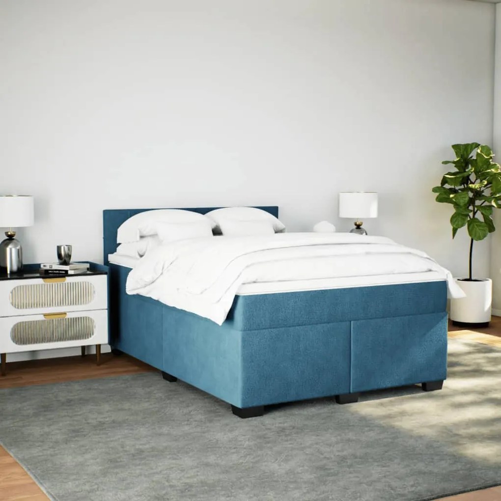 vidaXL Κρεβάτι Boxspring με Στρώμα Σκούρο Μπλε 140x190 εκ. Βελούδινο