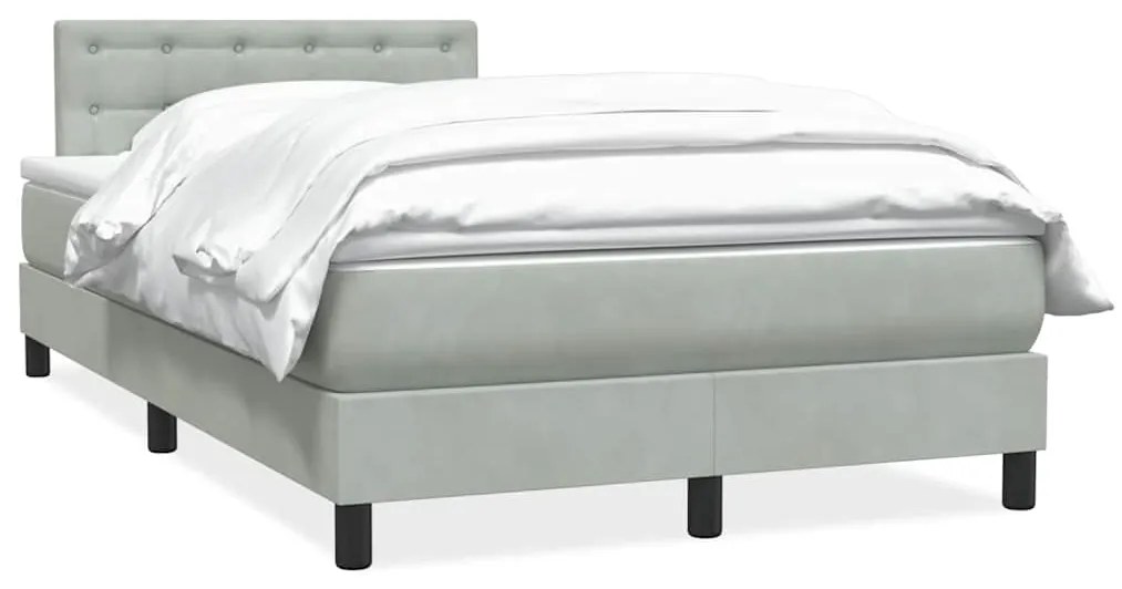 vidaXL Κρεβάτι Boxspring με Στρώμα Ανοιχτό Γκρι 120x210 εκ. Βελούδινο