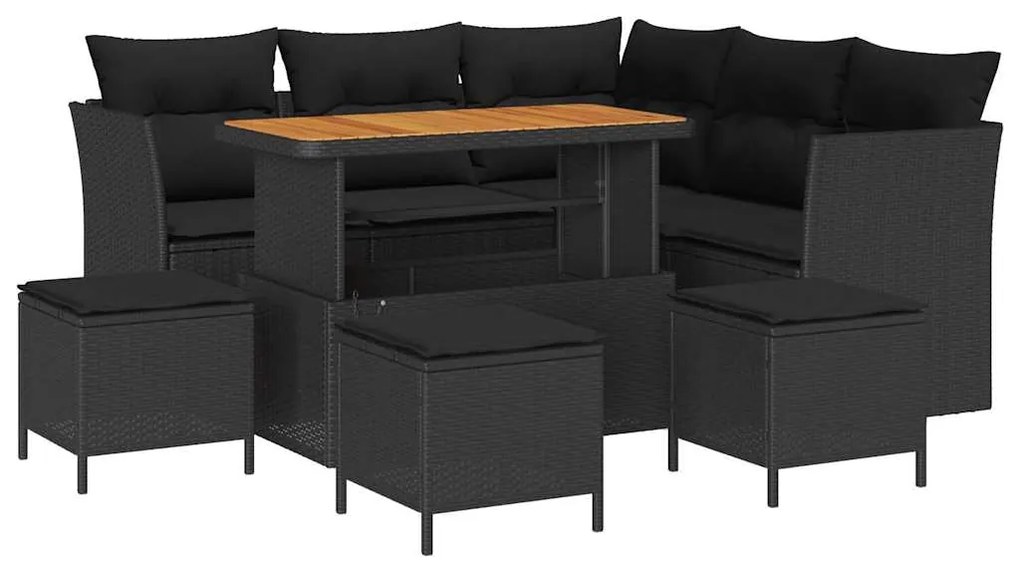 vidaXL Σετ Καναπέ Κήπου Ρυθμιζόμενο ύψος 9 pcs Μαύρο συνθετικό ρατάν