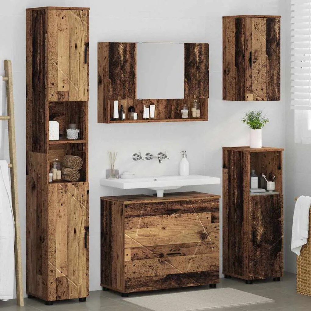 vidaXL Σετ Επίπλων Μπάνιου με ράφι 5 pcs Παλαιό ξύλο 30 x 35 x 192 εκ.