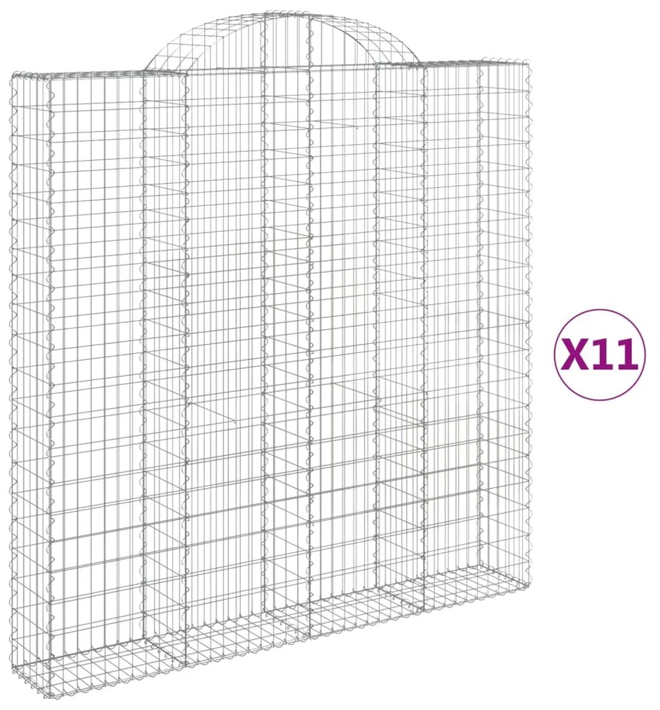 Συρματοκιβώτια Τοξωτά 11 τεμ. 200x30x200/220 εκ. Γαλβαν. Ατσάλι - Ασήμι