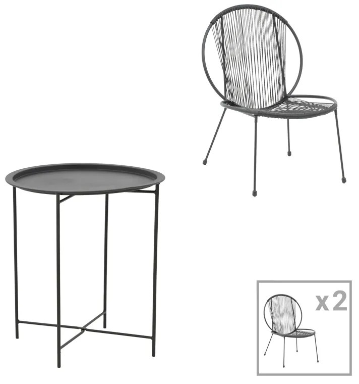 Intrahome Σαλόνι Dapper-Caius Intrahome σετ 3τεμ μαύρο μέταλλο-μαύρο pe Φ46x52εκ | SKU: INTRAPA-263111178