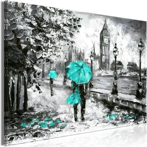 Πίνακας - Walk in London (1 Part) Wide Turquoise - 90x60