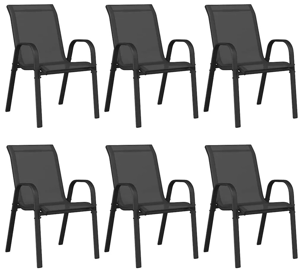 vidaXL Καρέκλες Κήπου Στοιβαζόμενες 6 τεμ. Μαύρες από Ύφασμα Textilene