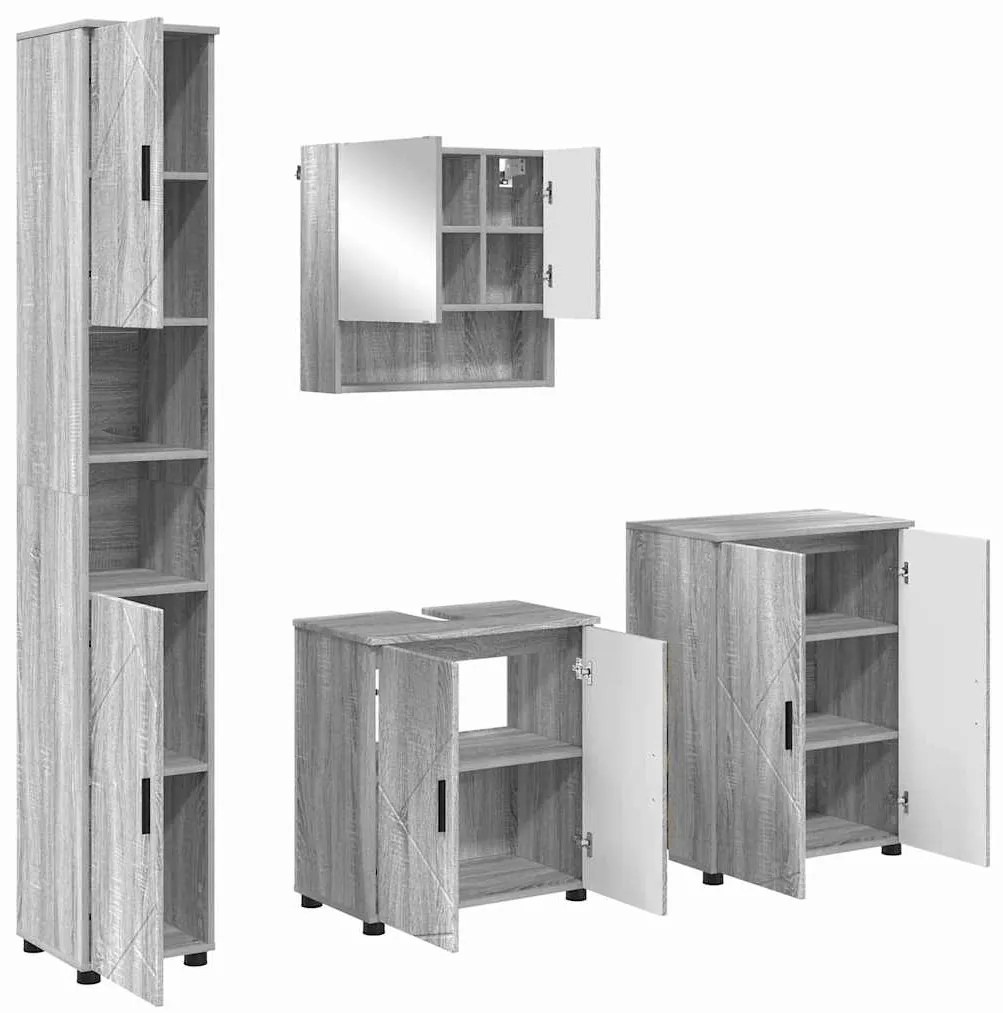 vidaXL Σετ Επίπλων Μπάνιου με πόρτα 4 pcs Γκρι sonoma 61 x 35 x 64 εκ.