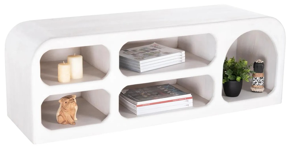 Έπιπλο τηλεόρασης HANDYR Μασίφ Ξύλο Mango σε Λευκό 130x40x45Yεκ. 130x40x45 εκ.