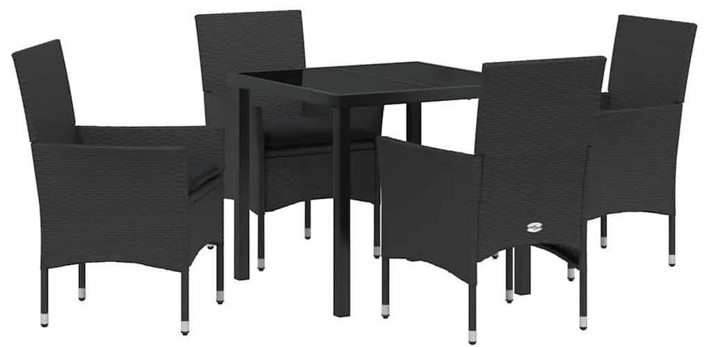 vidaXL Σέτ φαγητού για κήπο με μαξιλάρι 5 pcs Μαύρο Πολυ ράταν
