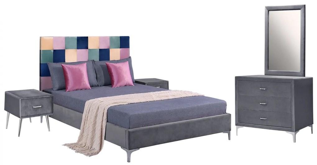 ΣΕΤ ΚΡΕΒΑΤΟΚΑΜΑΡΑΣ 4 ΤΜΧ ΒΕΛΟΥΔΟ ΓΚΡΙ COLOR PATTERN FB911263 9997591