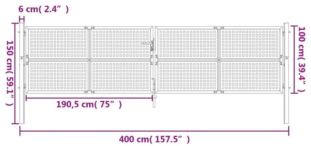 Πύλη Κήπου Ανθρακί 400 x 150 εκ. Ατσάλινη - Ανθρακί