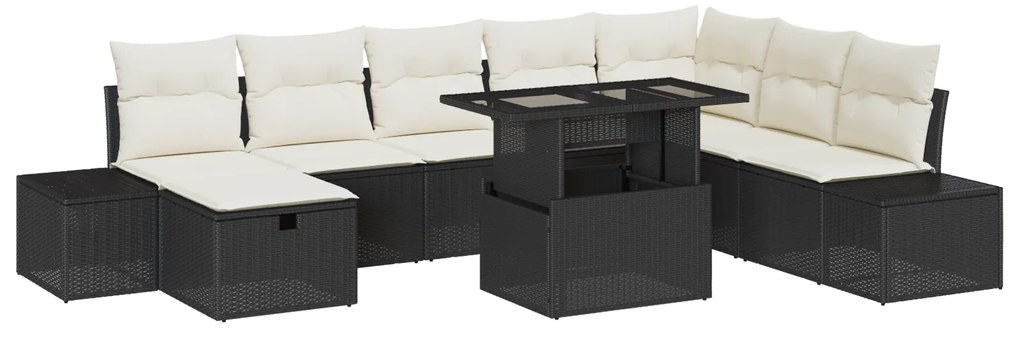 vidaXL Σετ Κήπου 9 Τεμαχίων με Μαξιλάρια Μαύρο Πολυ Ρατάν