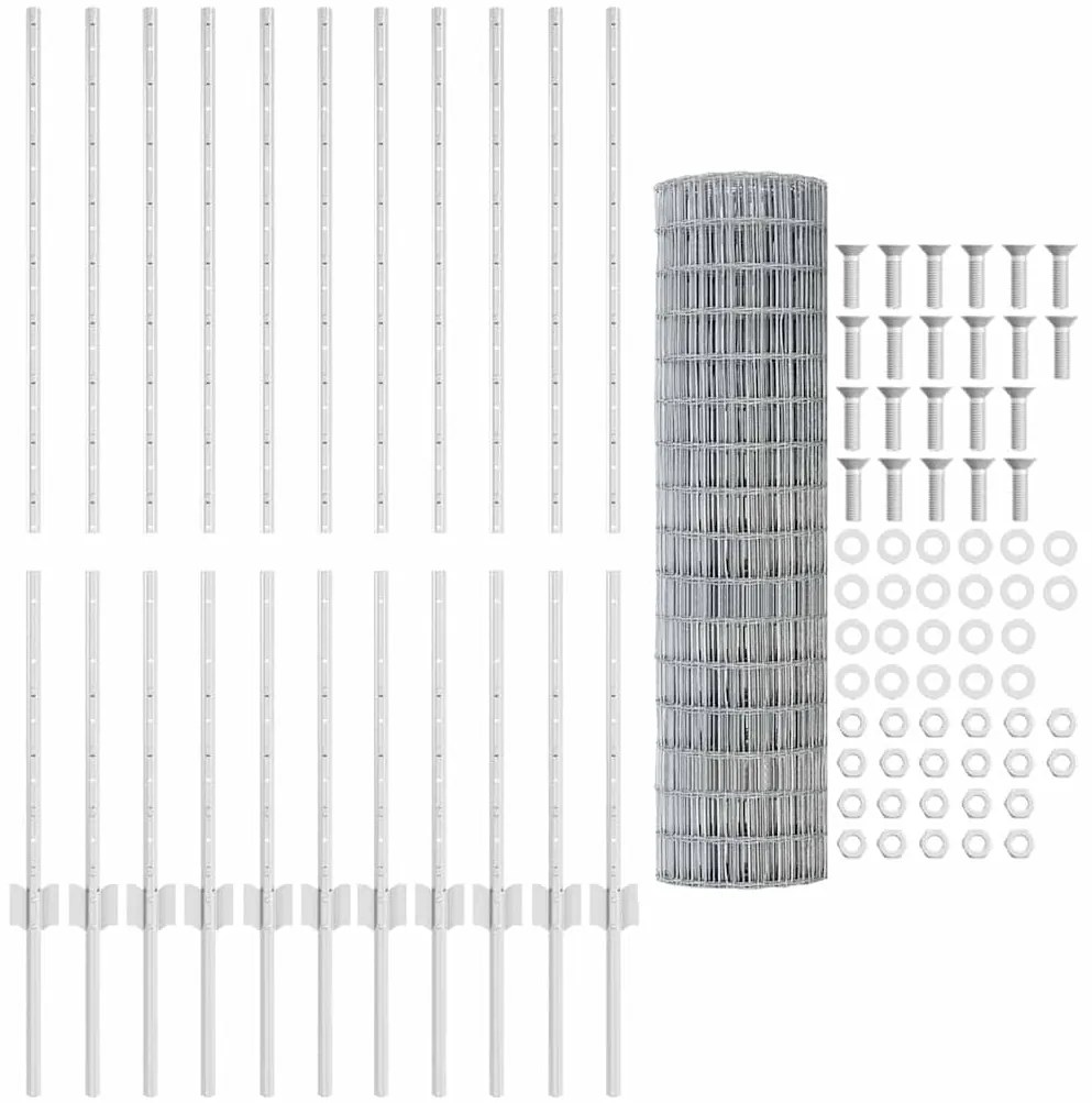 vidaXL Φράχτης με Στήλες. Ασημί 1.2 x 25 m Ατσάλι