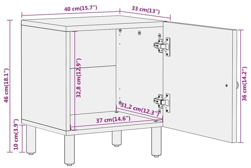 Κομοδίνα 2 τεμ. 40 x 33 x 46 εκ. από Μασίφ Ξύλο Ακακίας - Καφέ