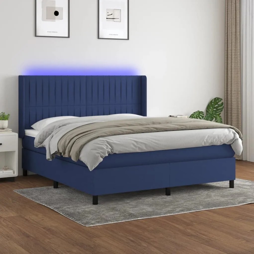 ΚΡΕΒΑΤΙ BOXSPRING ΜΕ ΣΤΡΩΜΑ &amp; LED ΜΠΛΕ 180X200 ΕΚ. ΥΦΑΣΜΑΤΙΝΟ 3138499