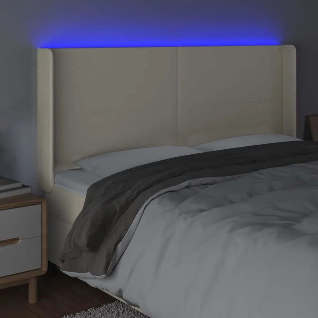 vidaXL Κεφαλάρι Κρεβατιού LED Κρεμ 203x16x118/128 εκ. Συνθετ. Δέρμα